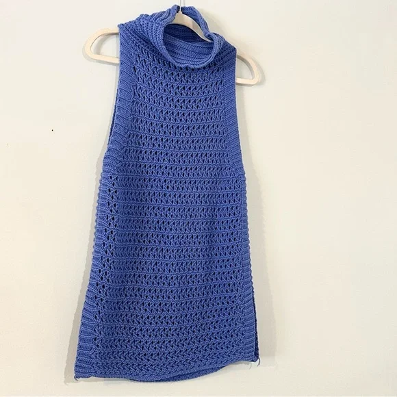 Free People Blue Crochet Knit Sleeveless Tunic Dress Boho - Picture 2 of 6